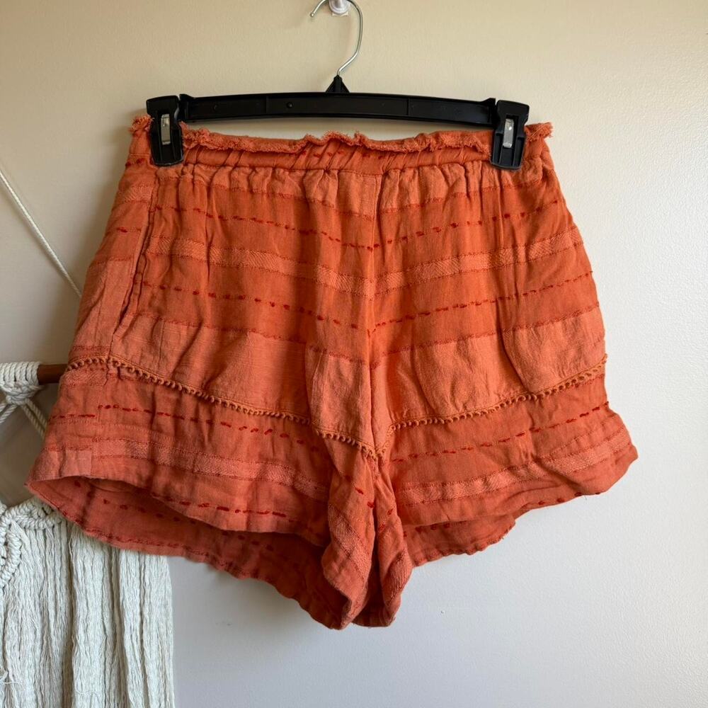 Free People Paloma Crochet Embroidered Shorts Orange Boho Western M